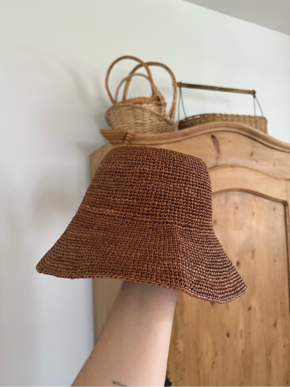 Janessa Leone Brown Woven Bucket Hat